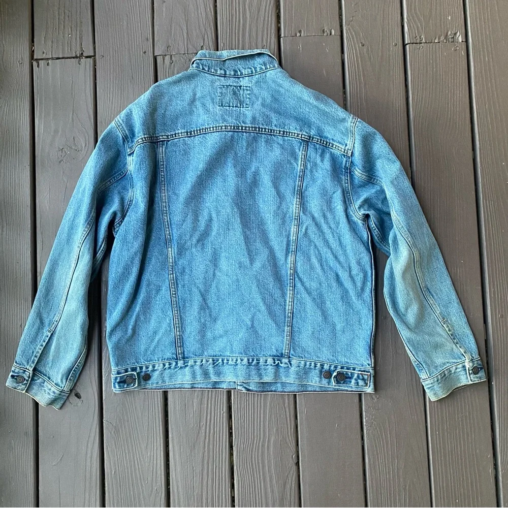 Levi Strauss Signature Mens XL Denim Trucker Jacket Blue Jean Biker Workwear - Picture 4 of 14